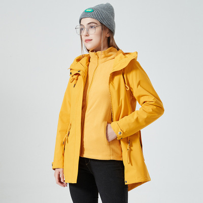 玫瑰的故事户外中长款冲锋衣女三合一可拆卸款加绒加厚秋冬季外套