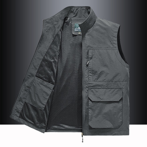 户外钓鱼马甲男春秋工装马夹外套