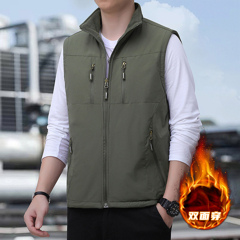双面穿马甲男秋冬季加绒加厚背心外套多口袋防风大码立领无袖坎肩,男装,常规马甲,淘宝优惠券,粉丝福利购,淘宝优惠卷