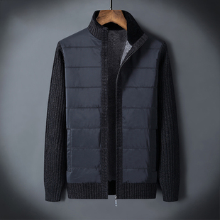 立领夹克 外套加绒加厚保暖防风上衣宽松毛线衣休闲开衫 针织衫 男士