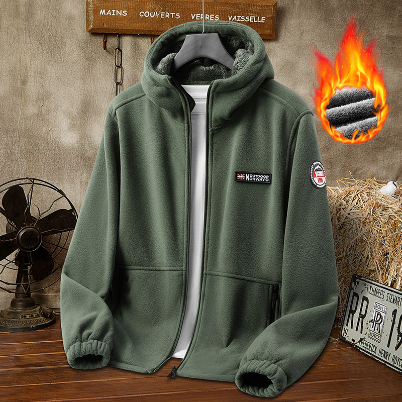 摇粒绒外套男加绒加厚连帽卫衣