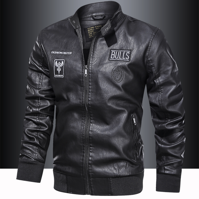 皮衣男春秋新款韩版潮流帅气时尚外套防风宽松立领机车皮夹克美式