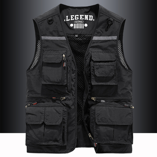 多口袋工装 机能背心户B外钓鱼摄影坎肩外套定制印log 马甲男春秋季