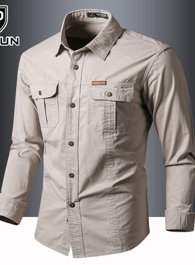 美式工装长袖衬衫男士外套春秋上衣薄款夏季休闲2025新款纯棉衬衣