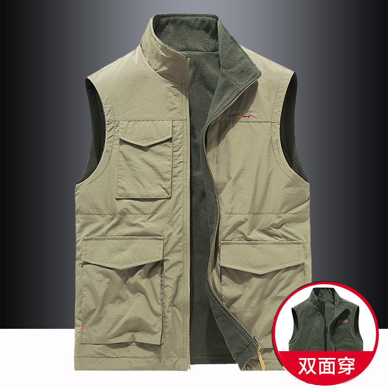 双面穿摇粒绒马甲男秋冬季加绒加绒户外休闲多兜口袋工装马夹,男装,常规马甲,淘宝优惠券,粉丝福利购,淘宝优惠卷