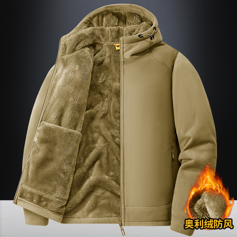 摇粒绒外套男秋冬双面绒连帽卫衣