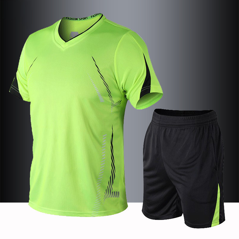 短袖T恤短裤两件一套男休闲 运动V领运动套装速干 乾透气跑步