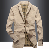 春秋翻领外套便服单西秋季 春季 纯棉复古西服宽松大码 休闲西装 男士