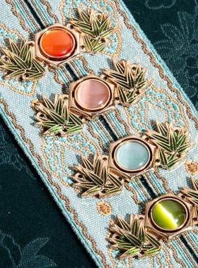 汉服镶宝扣竹叶子母扣同心结明制汉服仿烧蓝金属纽扣扣HF200