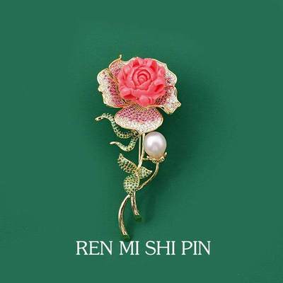 雍容华贵古典牡丹花胸针高级感花朵别针天然母贝胸花西装旗袍配饰