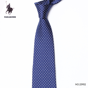 PAOLU&VERN保罗9cm宽版深蓝圆点领带男商务风拉链手打免打结婚礼