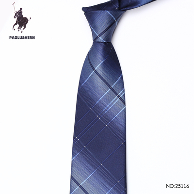 PAOLU&VERN保罗蓝色渐变纹10cm加长加宽版领带男士商务风手打拉链