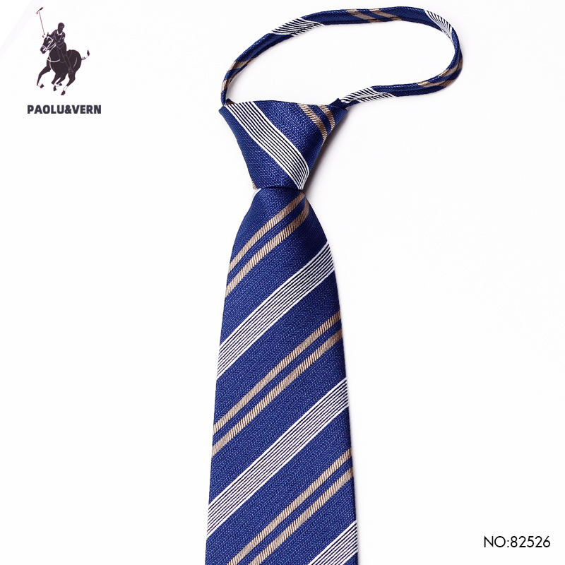PAOLUVERN保罗领带男士间金条纹拉链款商务正装8cm宽版免打结婚礼