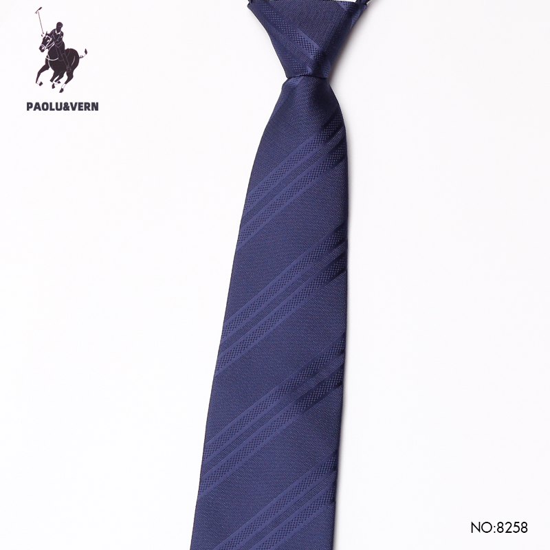 PAOLUVERN保罗领带深蓝色粗条纹男拉链款商务正装8cm宽免打结婚礼