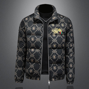轻薄款潮流印花冬季立领羽绒服修身男款轻奢潮牌保暖羽绒袄外套