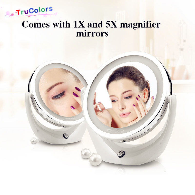 Led Cosmetic Mirror with Light 1/5X 360 Rotary Makeup Mirror