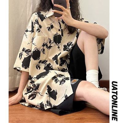 法式古巴领花衬衫男款短袖夏天痞帅高级感外套性张力穿搭冰丝衬衣