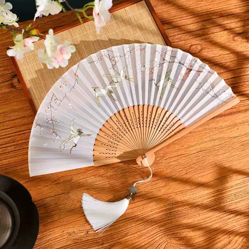 新中式折扇古风扇子寄明月舞蹈扇子随身仙气汉服旗袍折叠小竹娄空