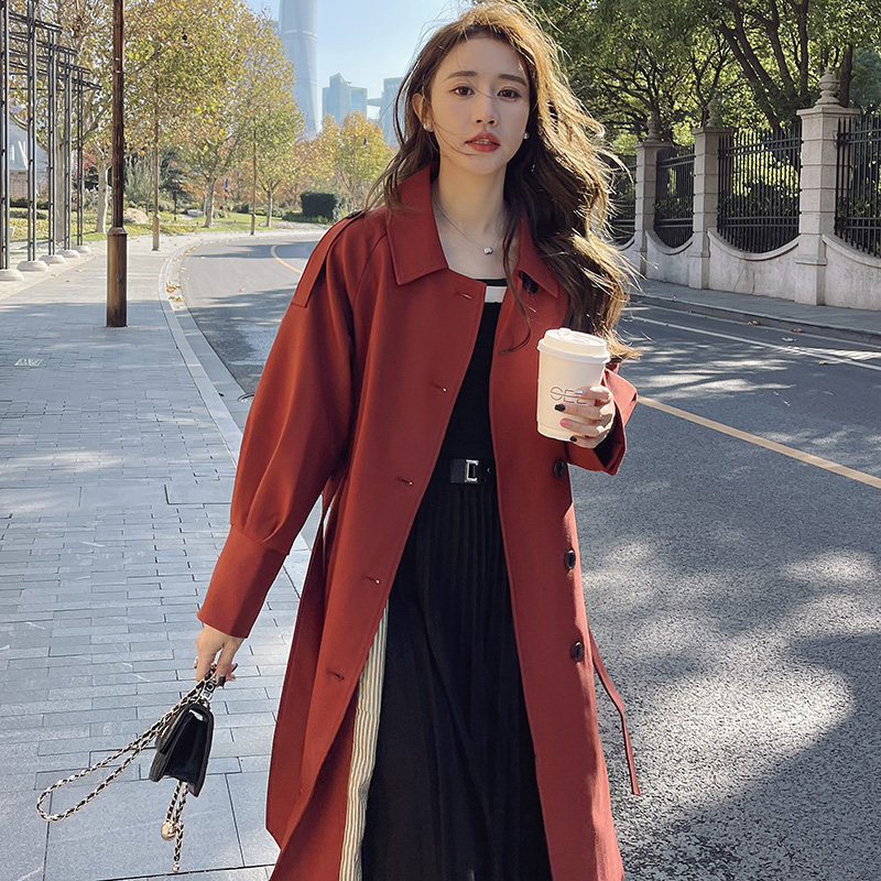轻熟风红色风衣外套女春秋2025新款中长款英伦风气质大衣洋气
