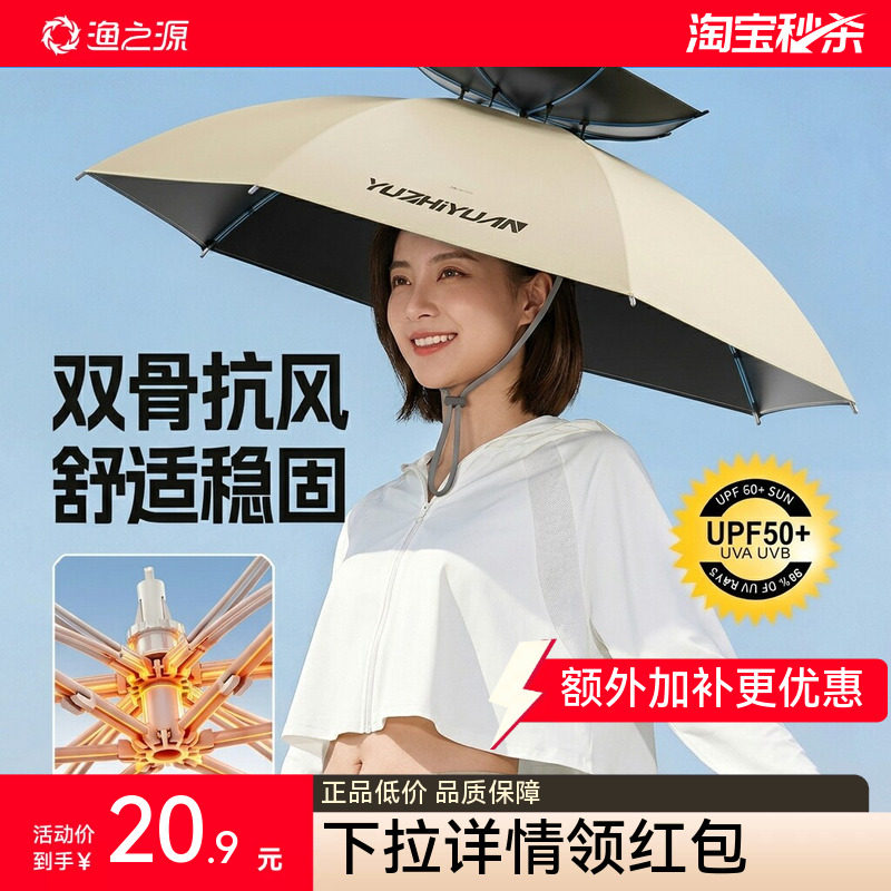 渔之源折叠防雨防晒钓鱼伞帽图片