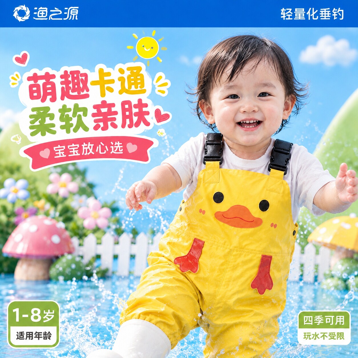 渔之源儿童赶海玩水连体下水裤宝宝赶海服玩水服涉水溯溪连体雨鞋