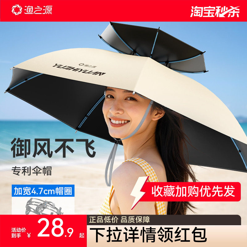 渔之源钓鱼伞帽头戴式太阳伞帽斗笠雨伞伞双层钓鱼专用头伞遮阳帽