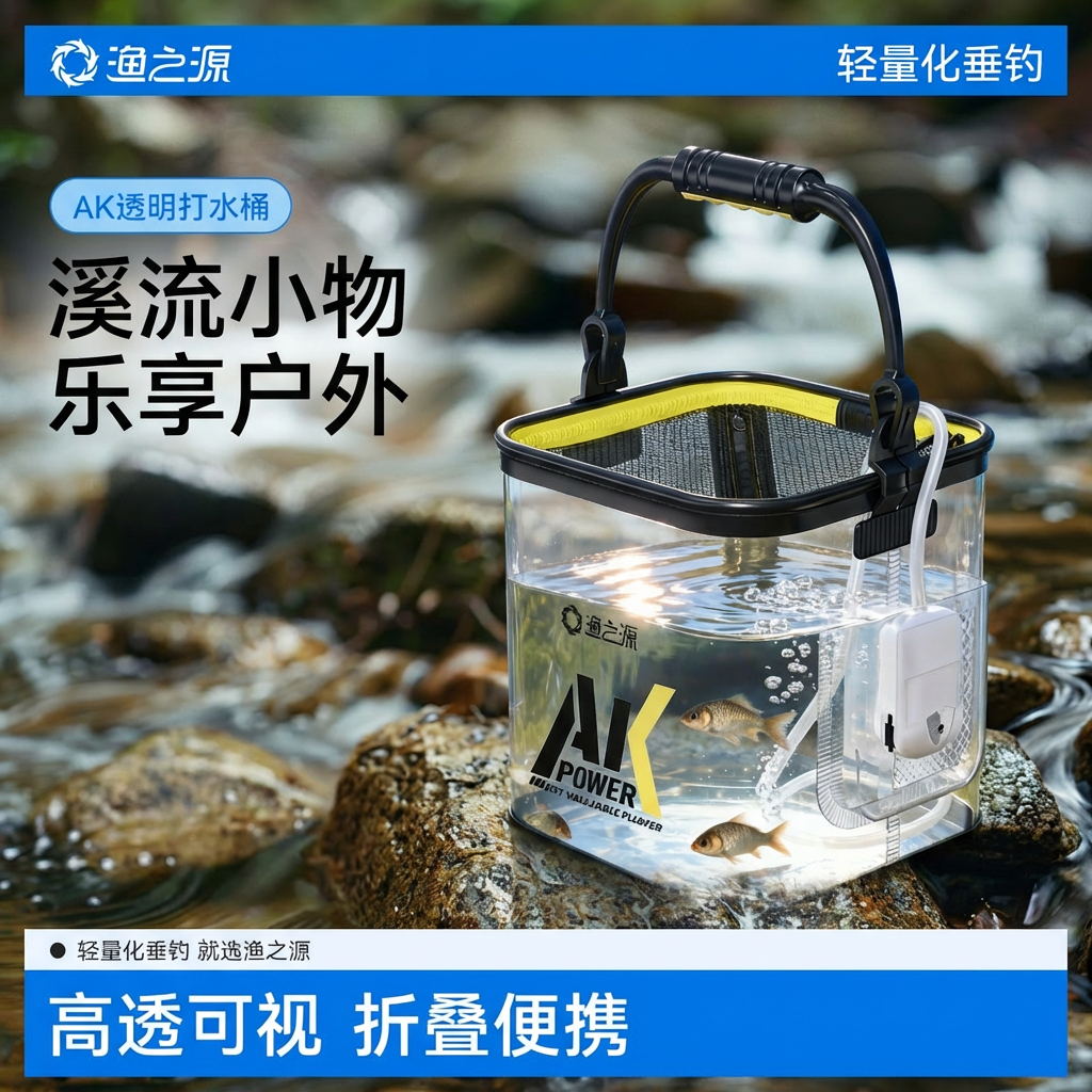 渔之源可折叠钓鱼桶打水桶赶海桶野钓鱼护便携路亚专用小活鱼桶