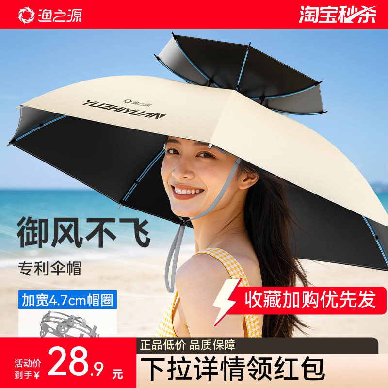 渔之源钓鱼伞帽头戴式太阳伞帽斗笠雨伞伞双层钓鱼专用头伞遮阳帽