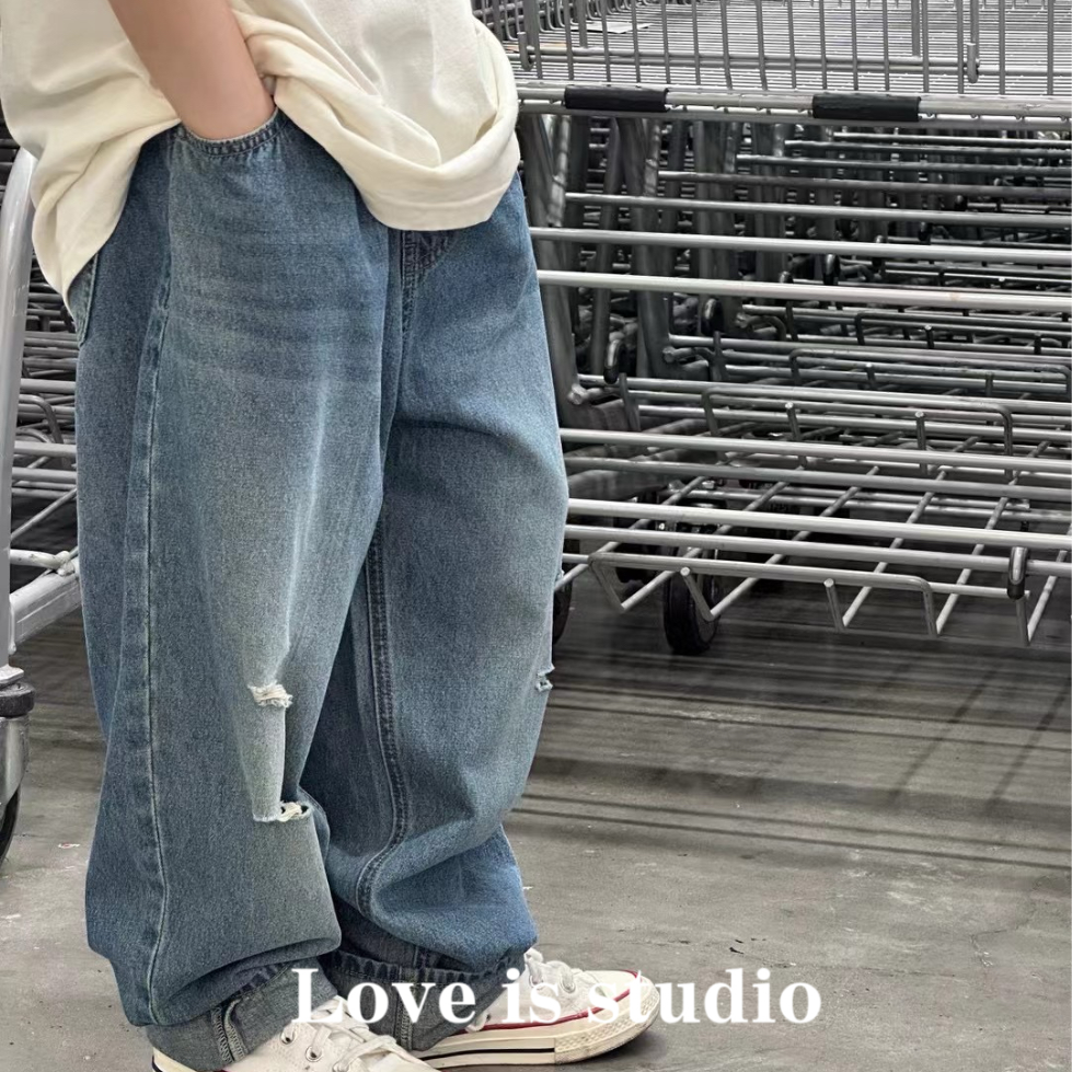 日系潮牌儿童破洞春夏季牛仔裤