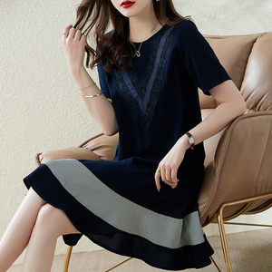 RM9821#蕾丝拼接荷叶边连衣裙女夏装2023新款宽松大码胖mm裙子