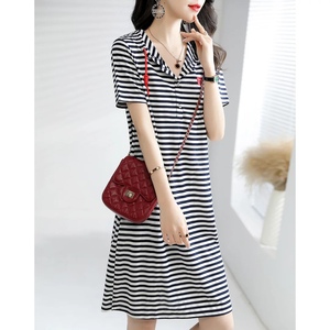 RM6701#夏装新品时尚休闲显瘦连帽条纹连衣裙