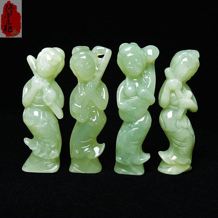 仕女玉摆件天然岫玉复古吹拉弹唱四大美人摆件摆台古玩玉石玉把件