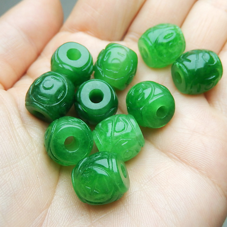 满绿回纹复古桶珠散珠石英岩玉手工手链手串项链文玩串珠配珠隔珠