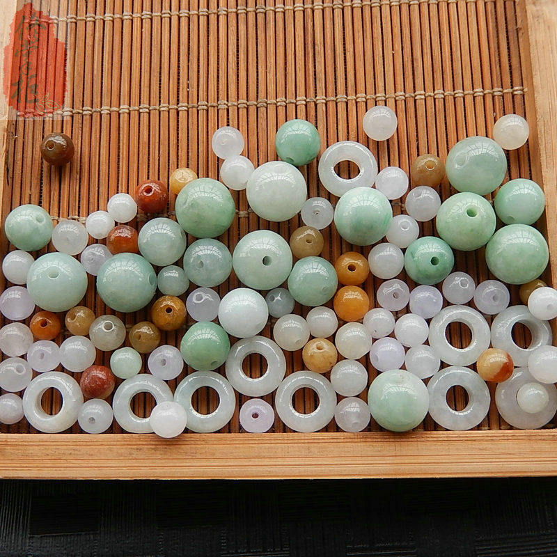 天然翡翠多色款圆珠垫片隔片玉石配件手链项链耳环diy散件配饰