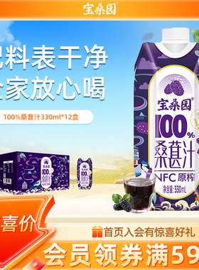 宝桑园桑葚汁12盒330ml桑椹汁广东农科院NFC果汁桑果汁桑椹原汁