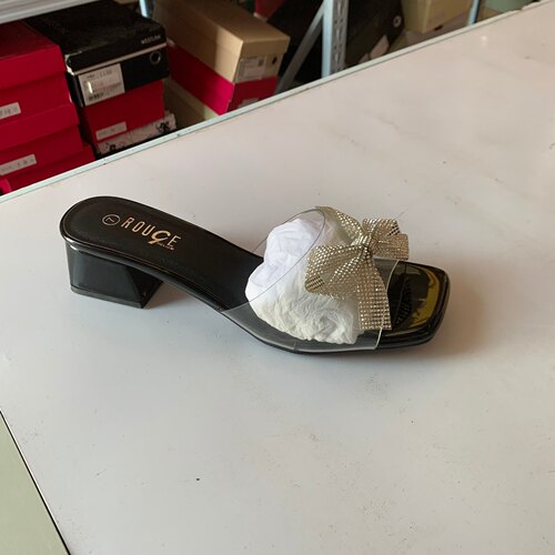 外贸原单仙女风水钻蝴蝶结一字带凉鞋女夏外穿粗跟方头百搭时尚