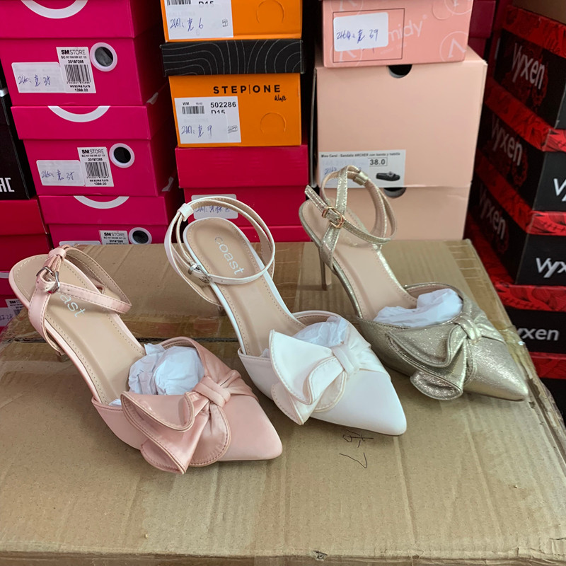 【微瑕】外贸原单女鞋蝴蝶结尖头细跟高跟凉鞋女夏外穿时尚百搭