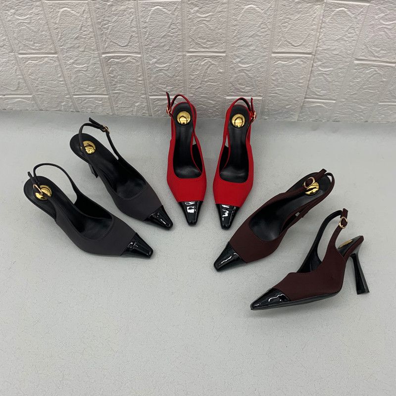 外贸出口大码女鞋拼色尖头细跟高跟鞋后绑带包头凉鞋性感百搭时尚