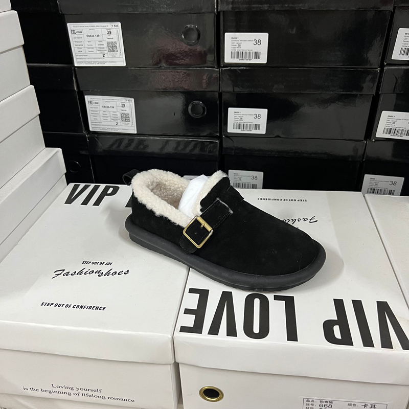 真皮！商场专g撤柜断码捡漏勃肯鞋女冬季圆头厚底皮扣带棉鞋