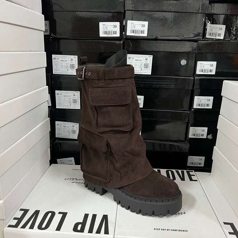 欧美复古时尚女靴圆头厚底侧拉链冬季多口袋显瘦小众长筒靴,女鞋,骑士靴,淘宝优惠券,粉丝福利购,淘宝优惠卷