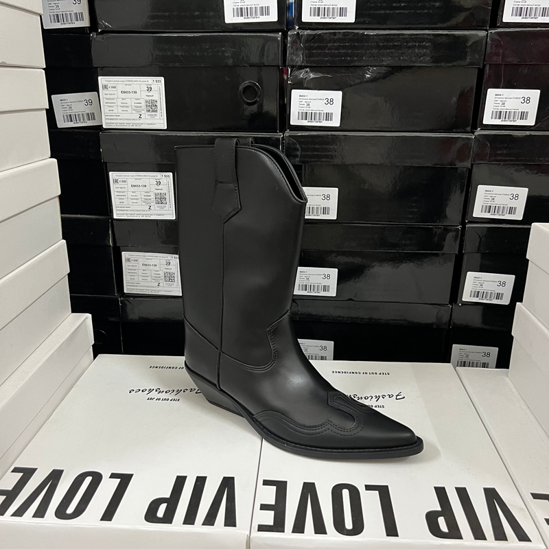 外贸原单出口时尚女靴黑色尖头低跟套筒切尔西靴冬季短靴