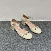 粗跟增高一字扣带甜美配裙子透气高跟鞋 外贸凉鞋 新款 2025春季 女鞋