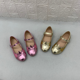 童鞋 水钻闪粉公主鞋 平底浅口单鞋 外贸单出口一字带魔术贴玛丽珍鞋