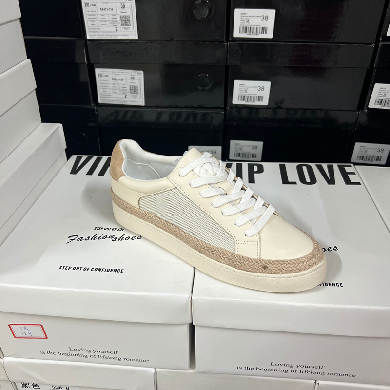 出口外贸原单极简小白鞋网面拼接厚底系带休闲板鞋