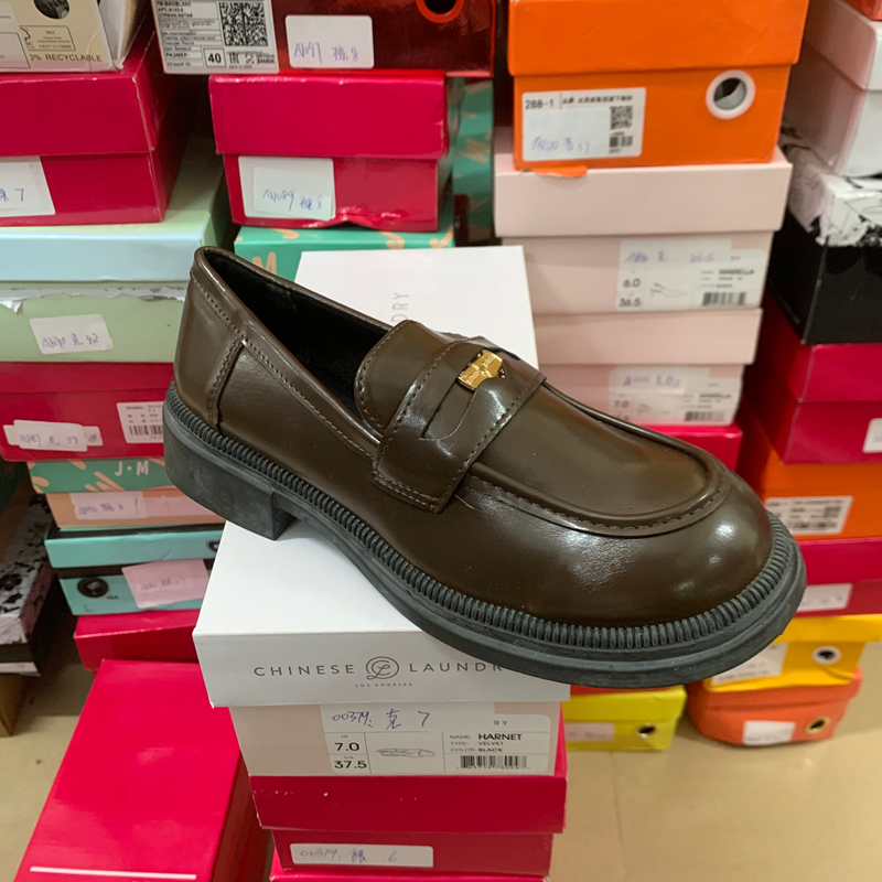 【瑕疵】外贸原单女鞋圆头粗跟乐福鞋女一脚蹬中粗跟单鞋法式复古