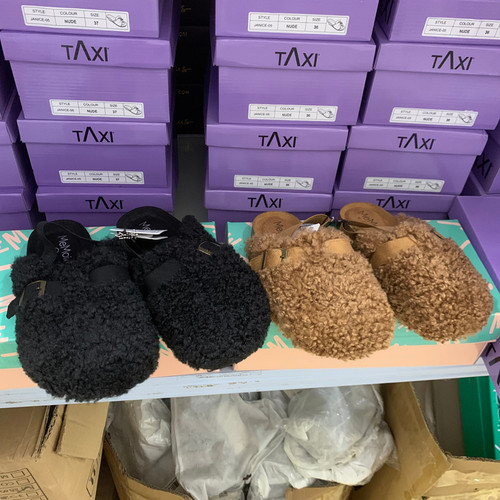 外贸原单出口美国时尚设计感舒适圆头平底毛毛半拖鞋女外穿