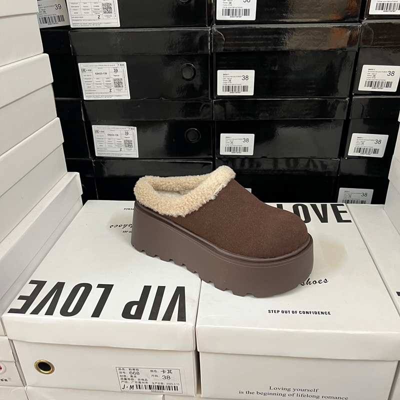 外贸原单出口断码捡漏圆头厚底毛毛勃肯鞋女外穿增高休闲鞋