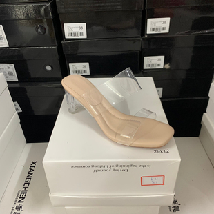 踩屎感透明水晶跟一字带露趾性感风女鞋 7cm百搭高跟凉拖鞋