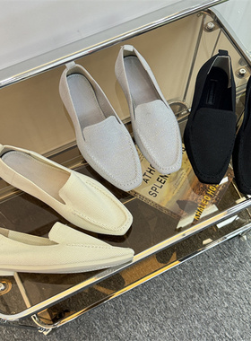 原单外贸大码日线单方头飞织透气单鞋新款轻便通勤豆豆鞋工作鞋女