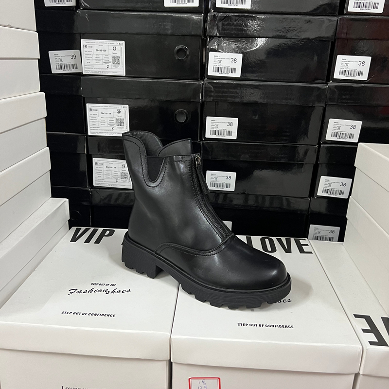 商场专柜撤柜马丁靴女短靴百搭厚底加绒保暖拉链黑色靴子